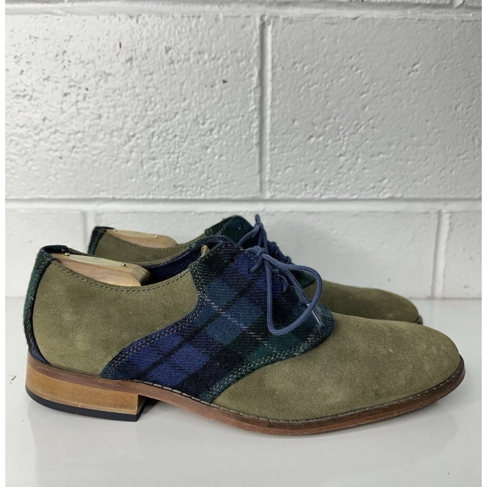 Cole Haan Air Colton Saddle Dress Shoes Green Suede‎ Plaid / Men's 9.5
